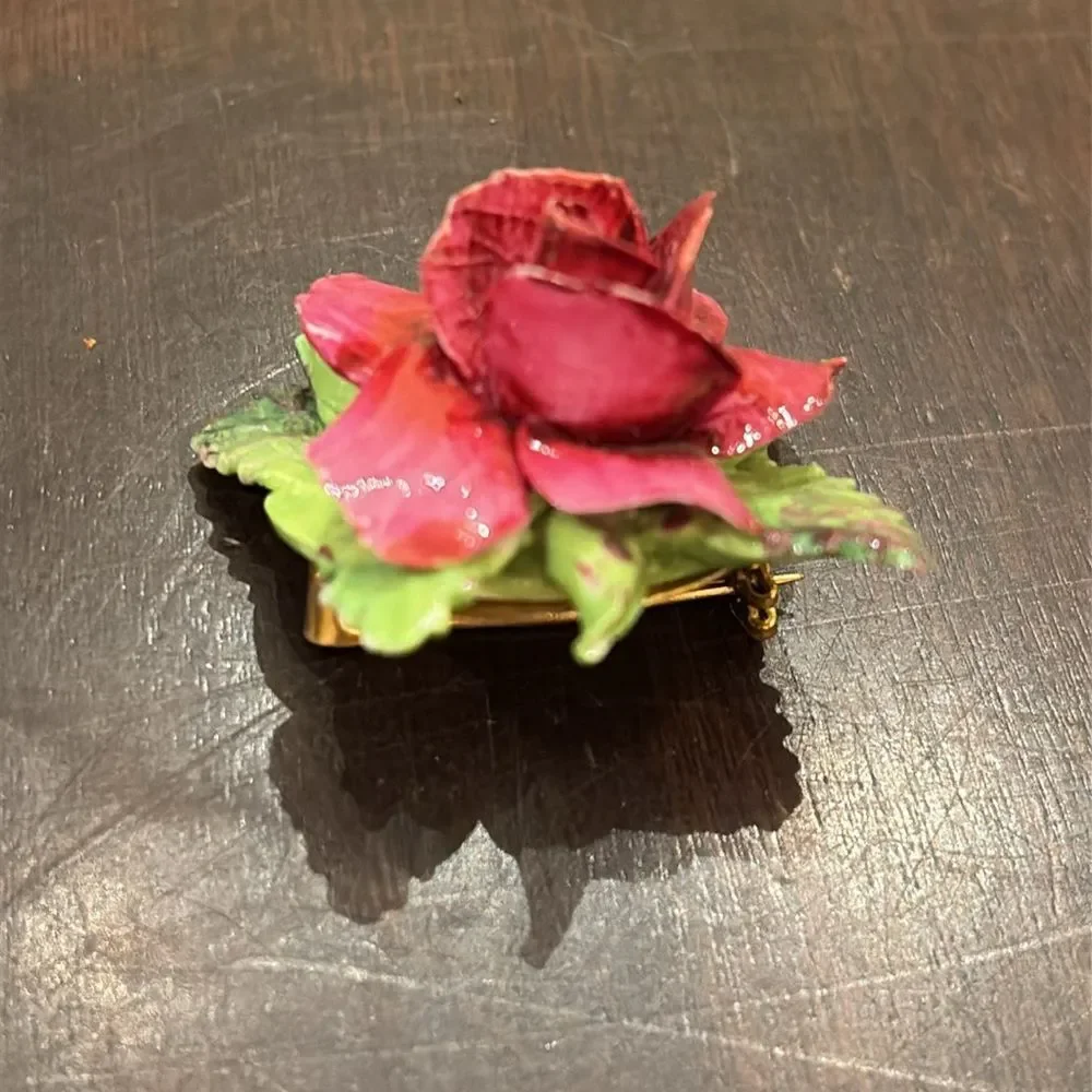 Vintage Staffordshire Elegant Pink Rose Brooch